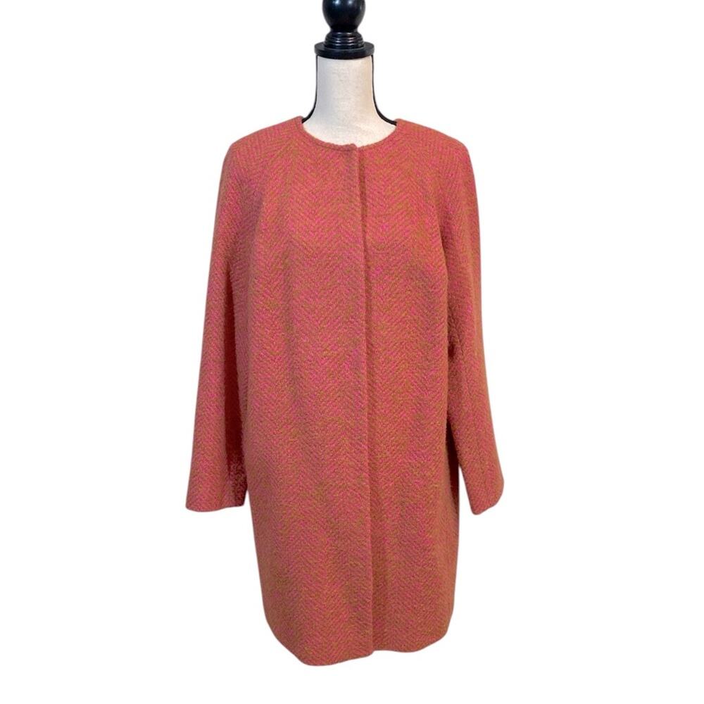 Boden Sienna Herringbone Coat Pink Tan Tweed Classic Fall Winter Topper Size 10